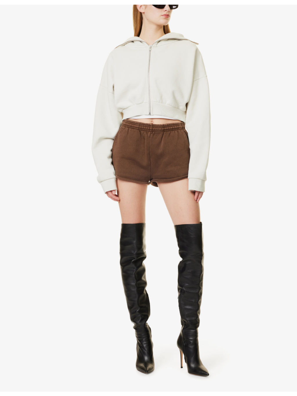 Cropped Dropped-Shoulders Cotton-Jersey Hoody - 2