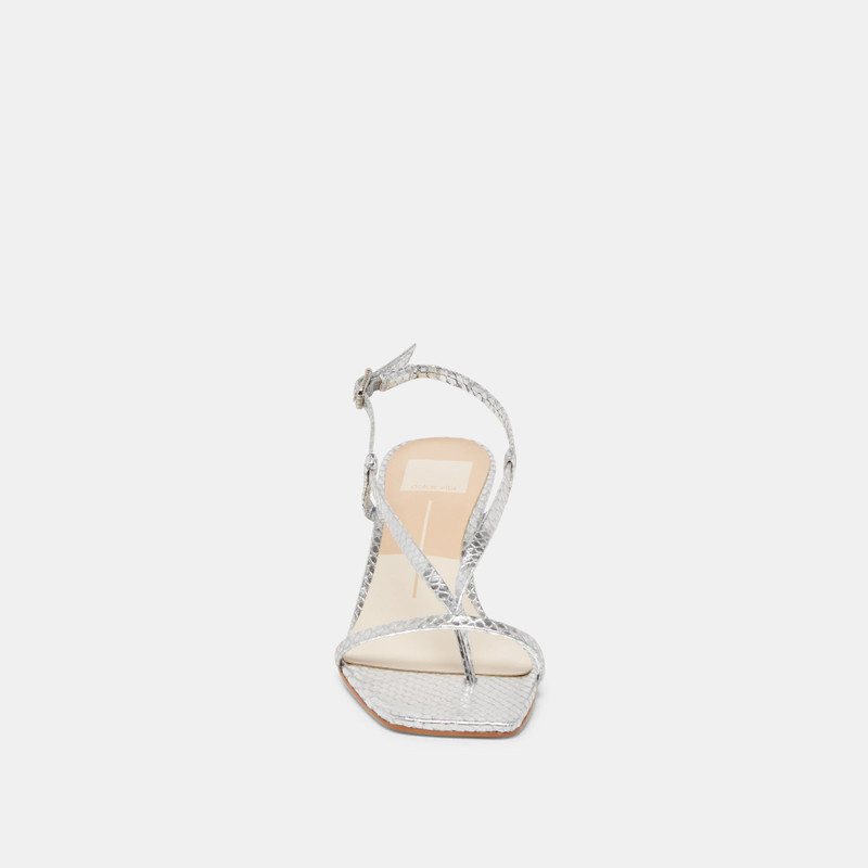 LAURY HEELS SILVER EMBOSSED LEATHER 7