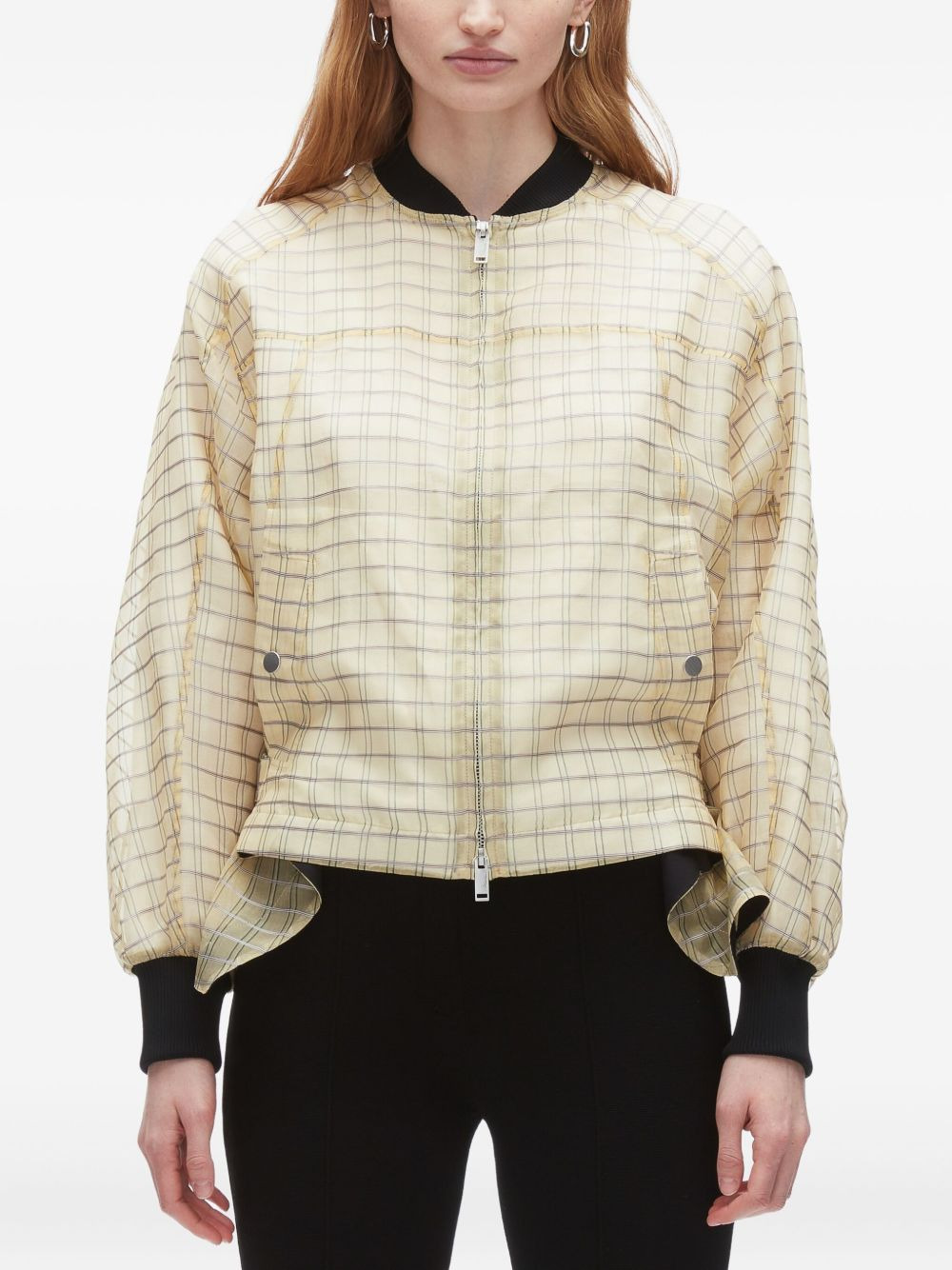 checked belted bomber jacket - 3