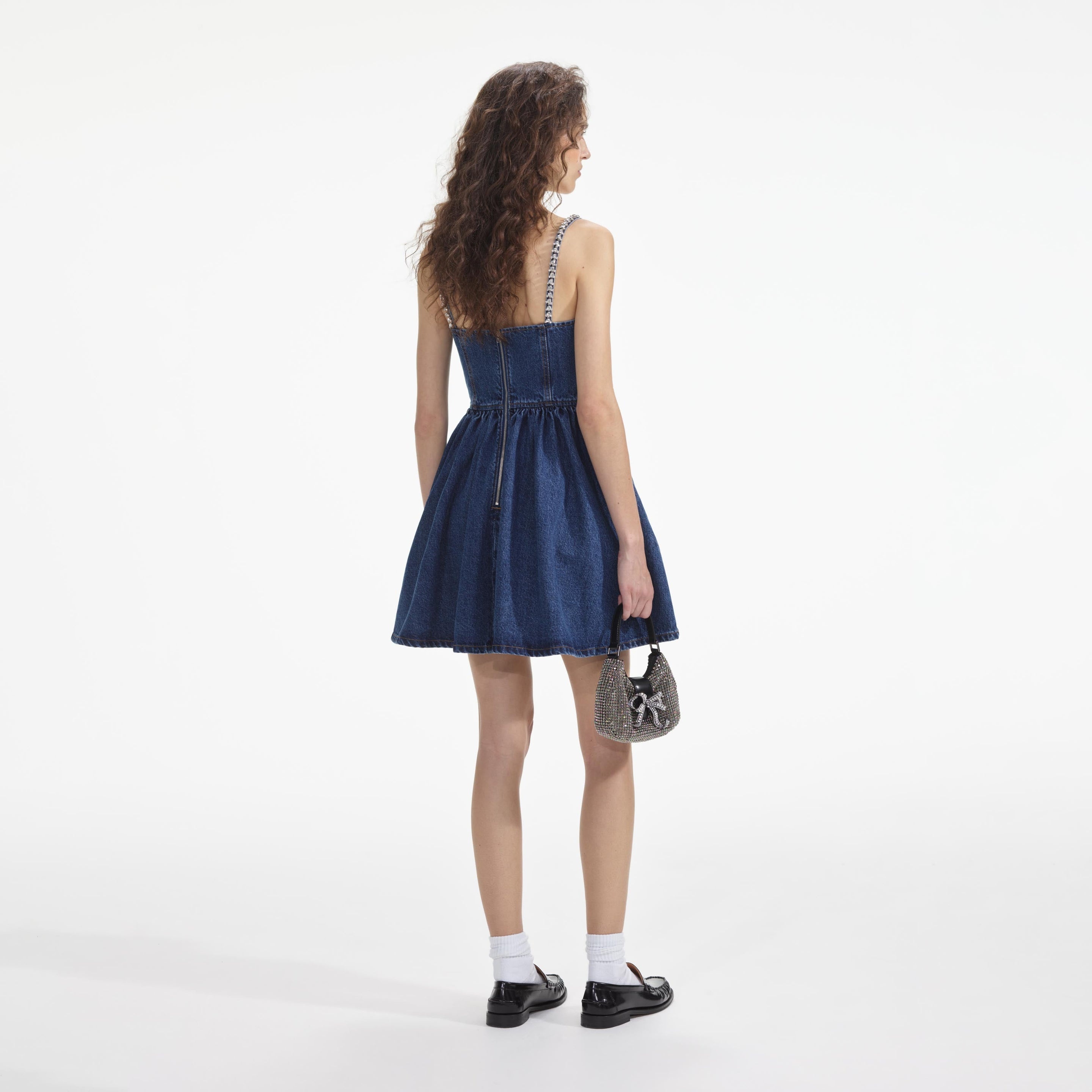 Diamante Denim Flared Mini Dress - 2