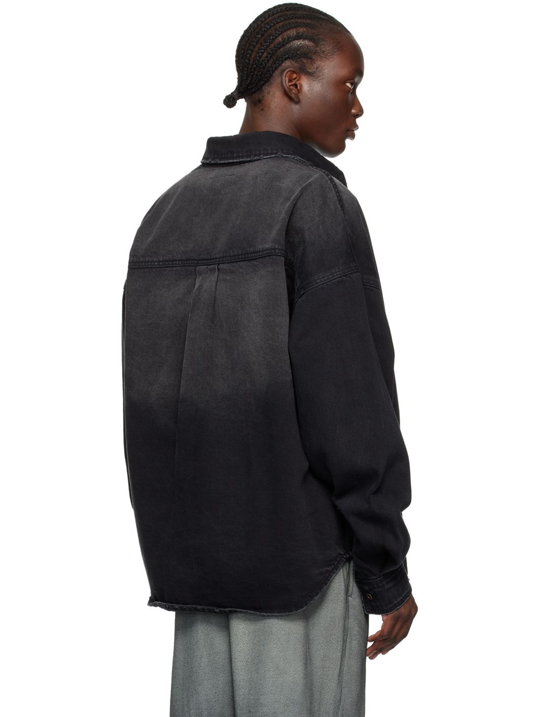 Black Distressed Denim Shirt - 3