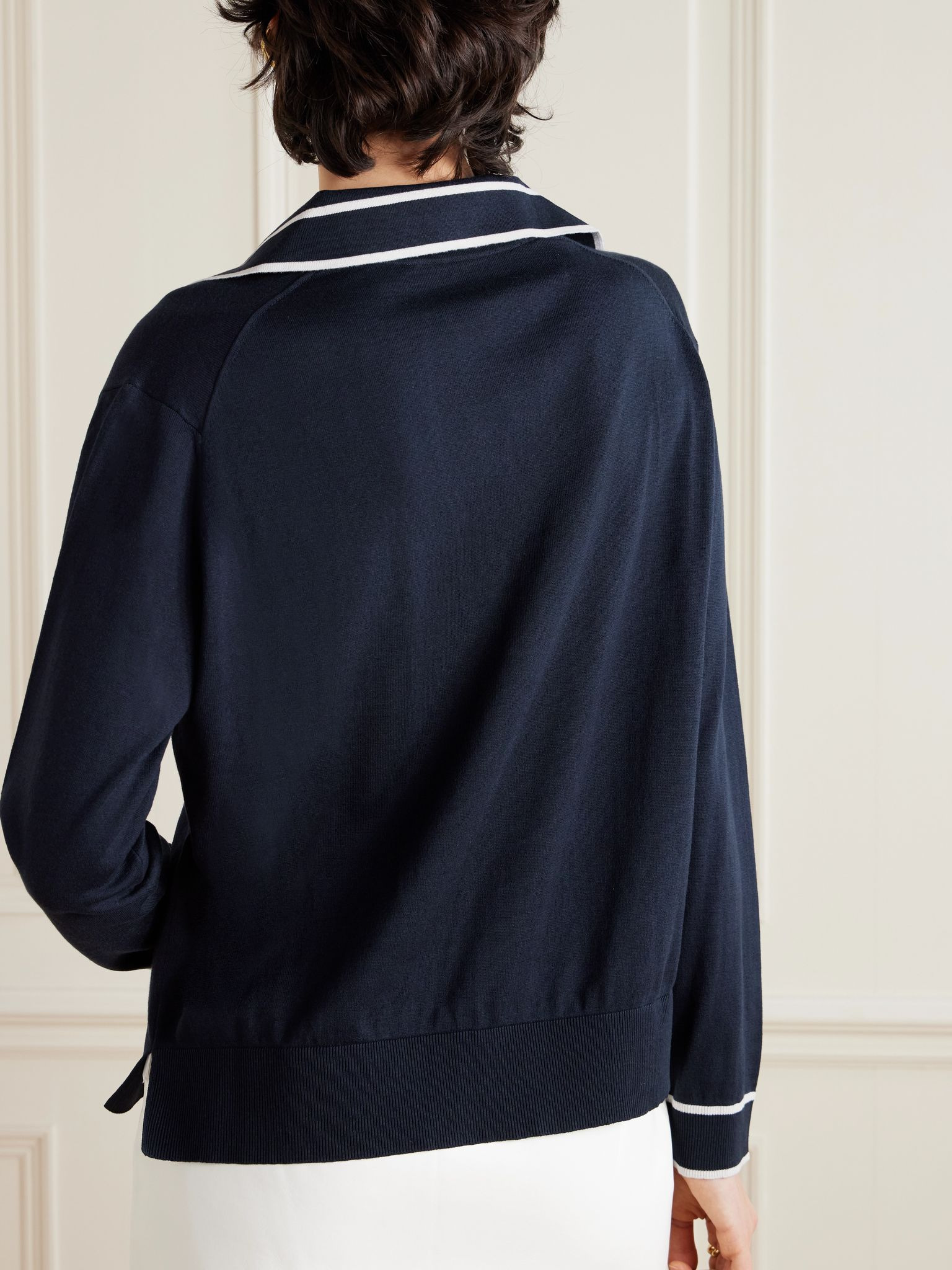 Striped intarsia-knit silk and cotton-blend sweater Navy - 4