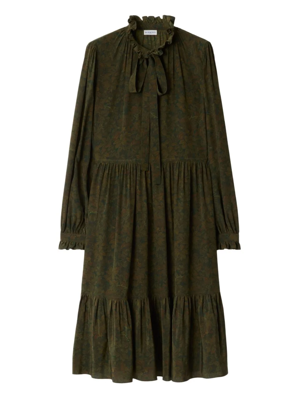 leaf-print ruffled dress - 1