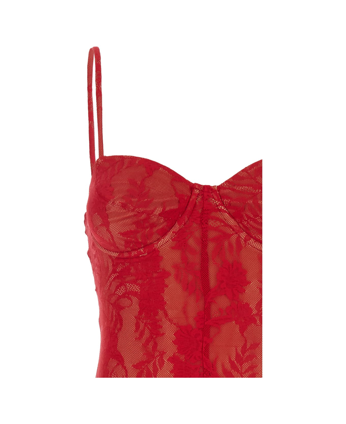 Red Jumpsuit With Sweatheart Neckline And Flared Leg In Tech Fabric Stretch Woman - 3