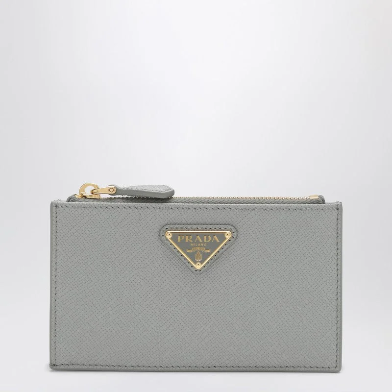 Prada Light Gray Saffiano Leather Zip Card Holder Women - 1