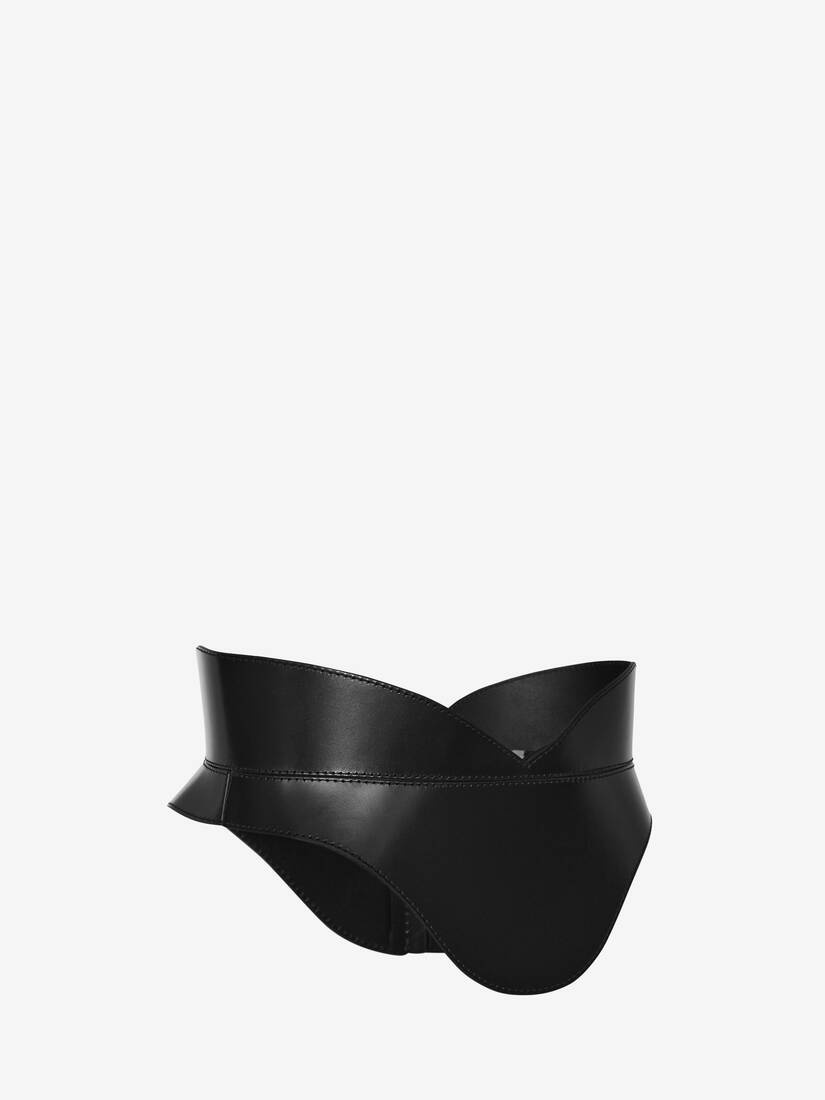 Women's Leather Corset Belt in Black - 2