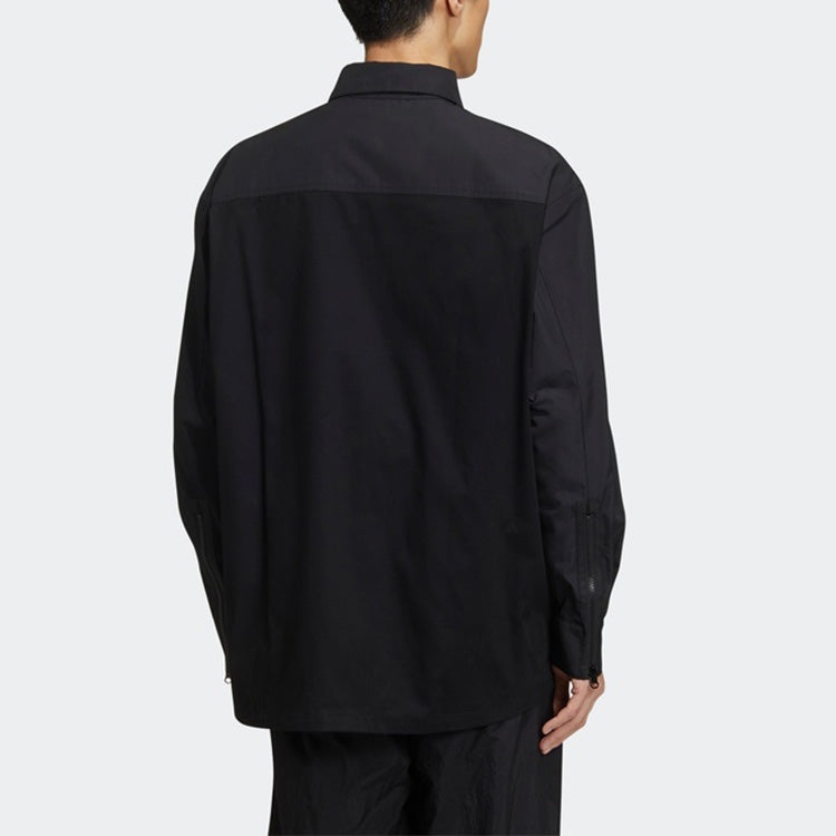 adidas originals Solid Color Splicing Casual Long Sleeves Shirt Black GT7306 - 4