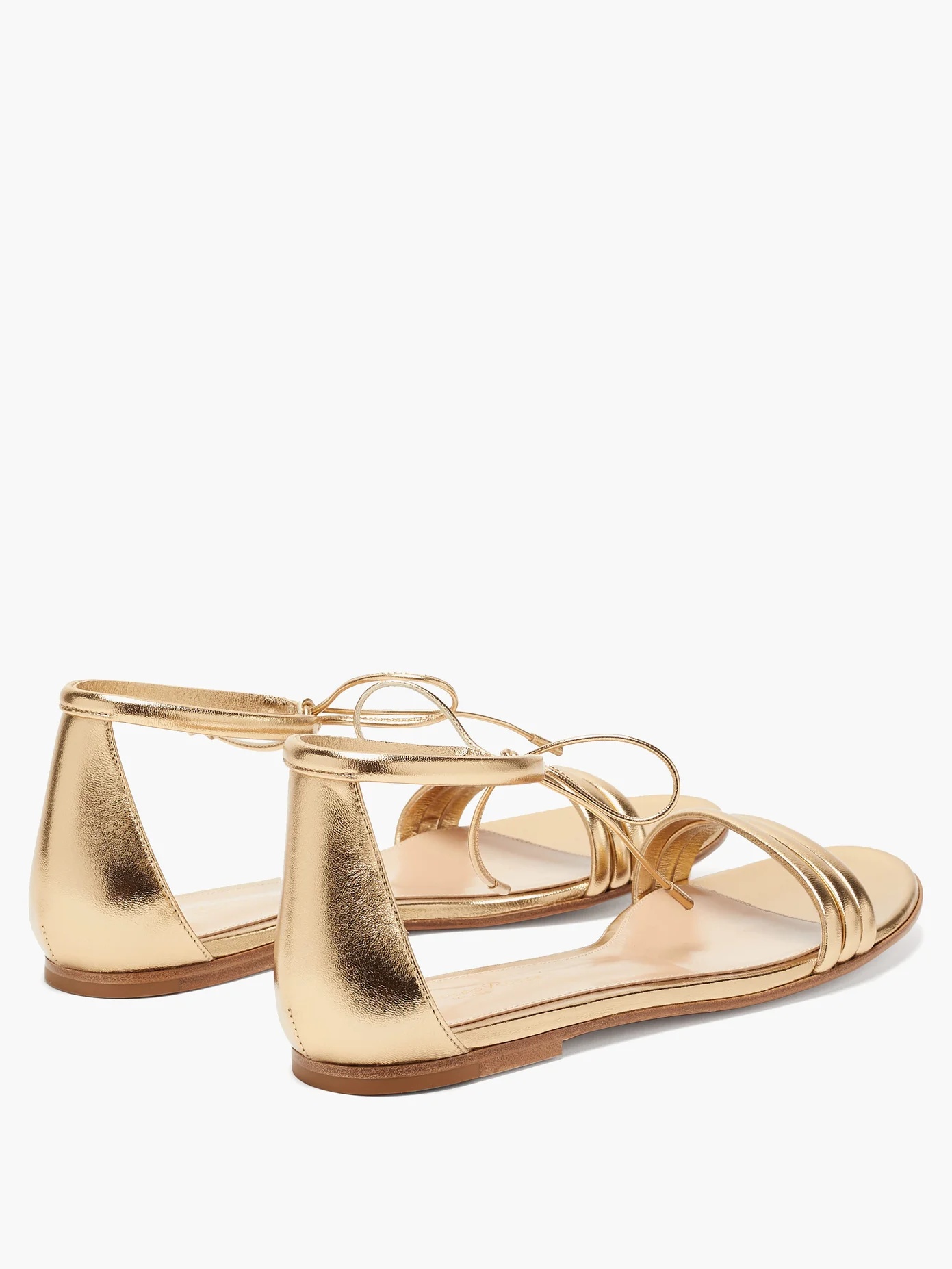 Ankle-tie metallic leather sandals - 5