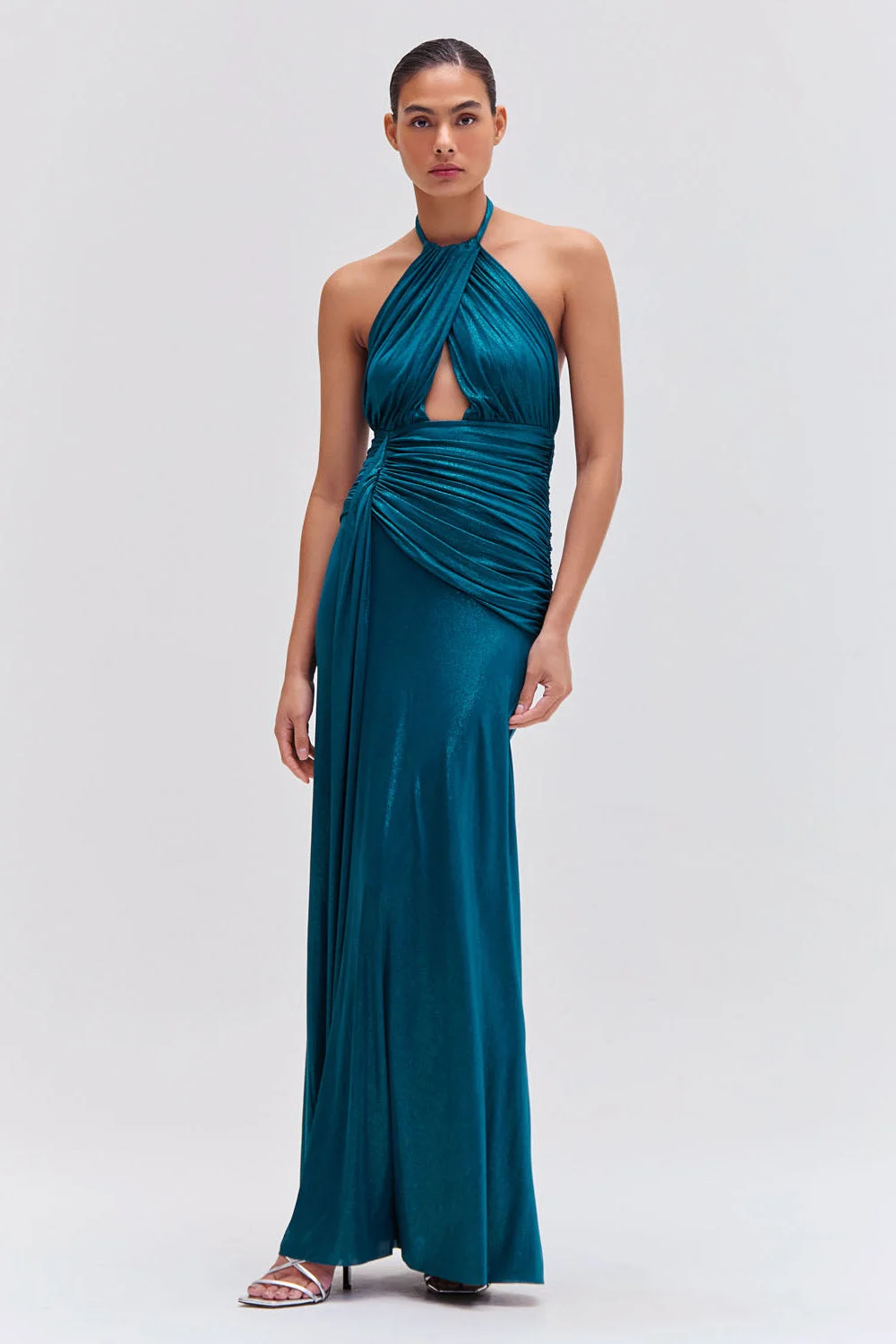 Metallic Jersey Halterneck Maxi Dress - 1