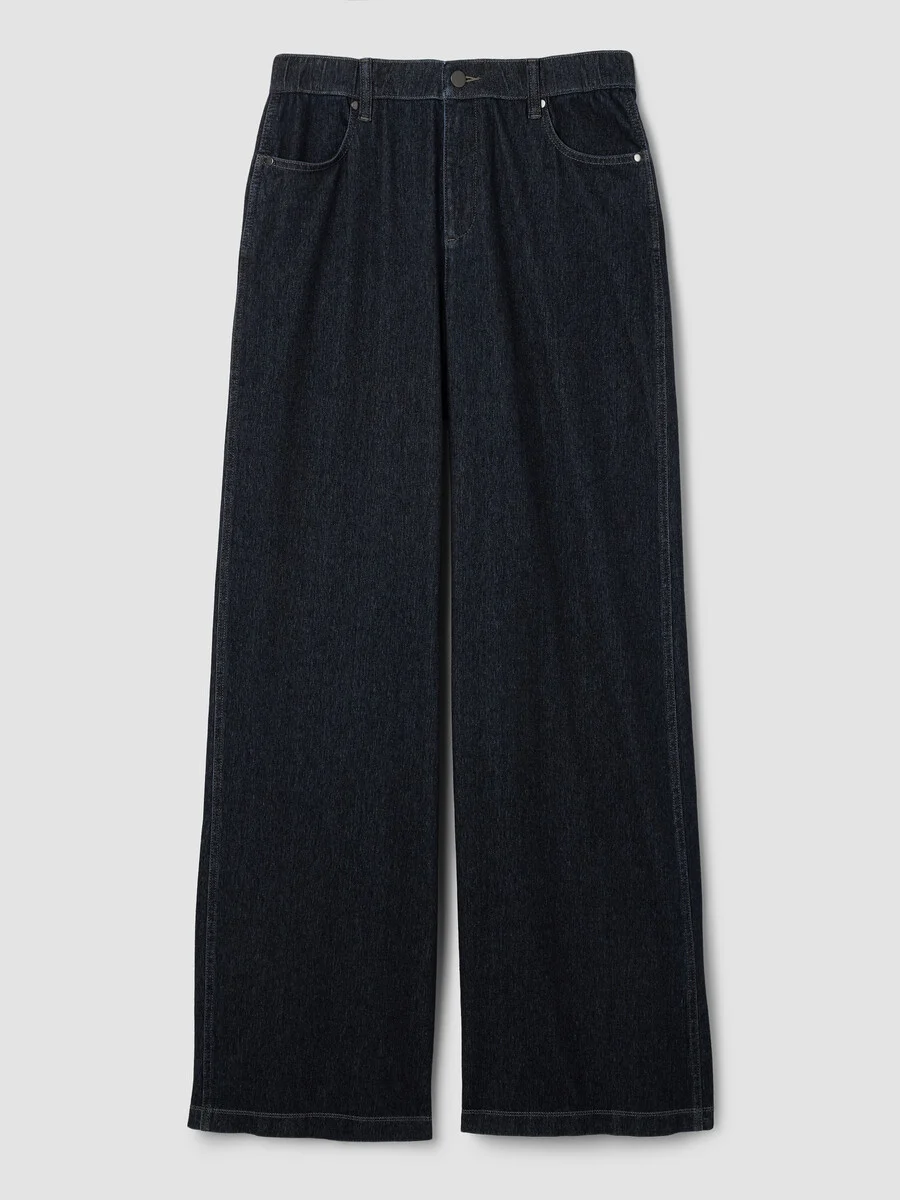Cotton Indigo Knit Denim Wide-Leg Pant - 1