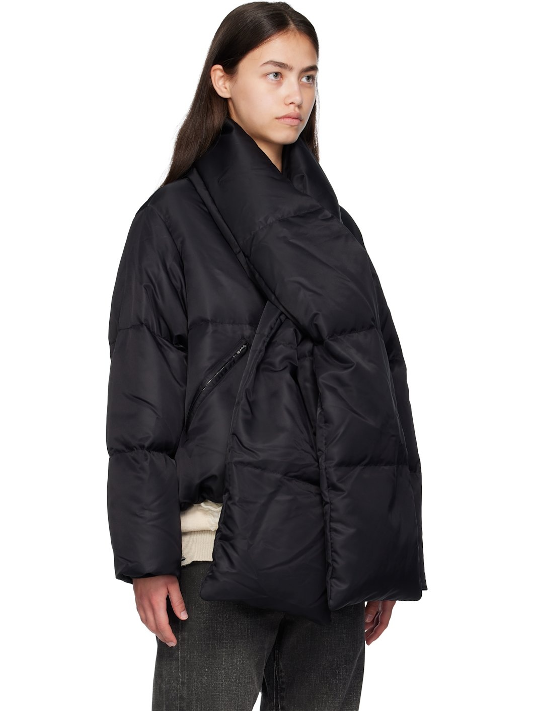 Black Scarf Down Jacket - 2