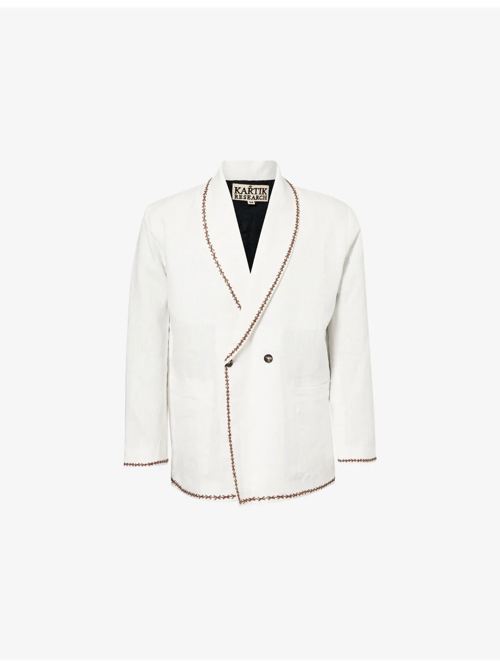 Double-Breasted Contrast-Embroidered Linen Jacket - 1