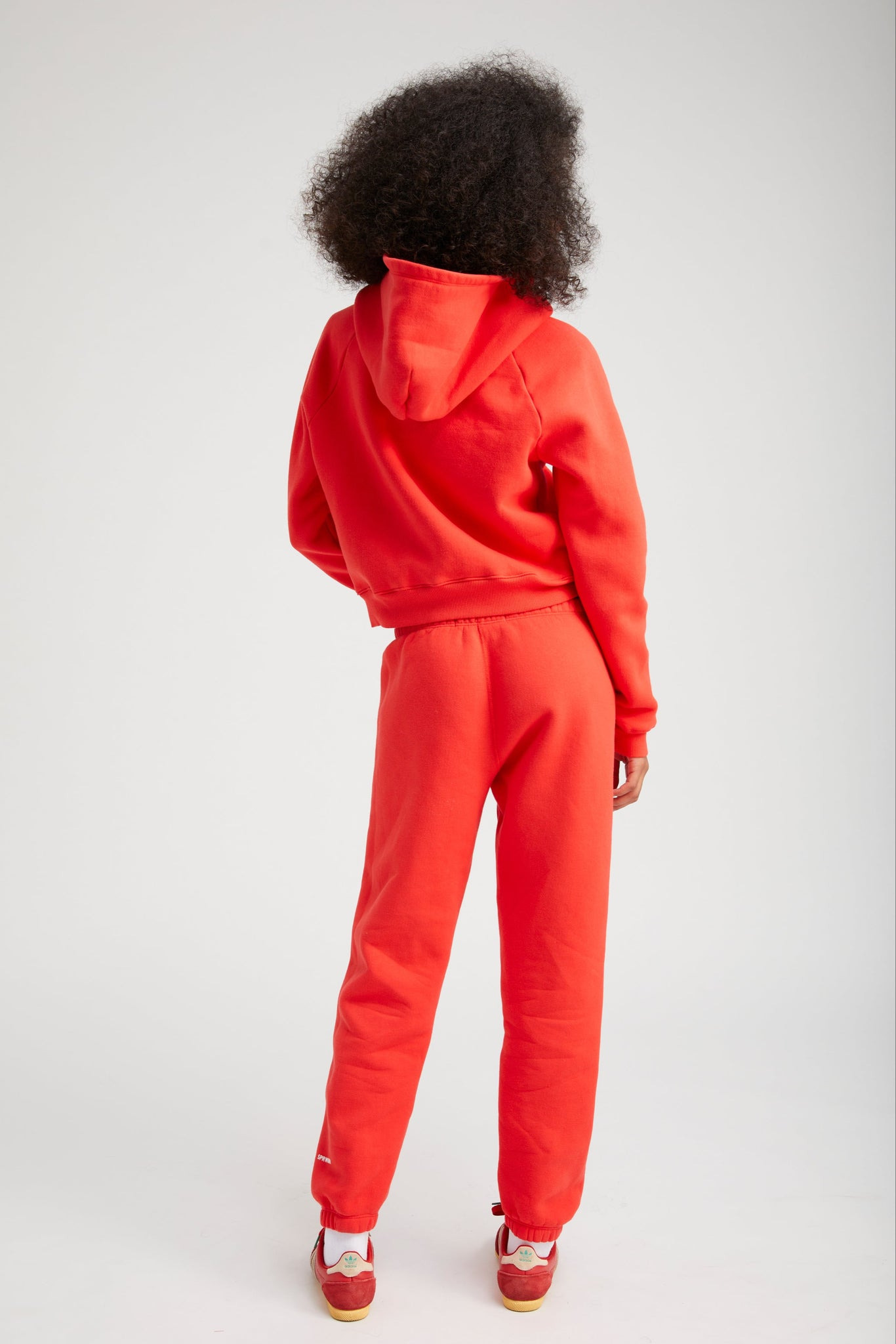 RED COTTON SHRUNKEN ZIP UP HOODIE - 4