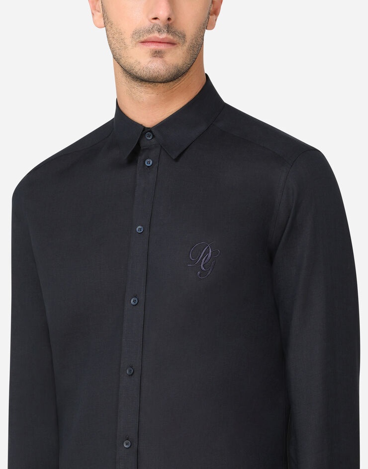 Linen Martini-fit shirt with DG embroidery - 4