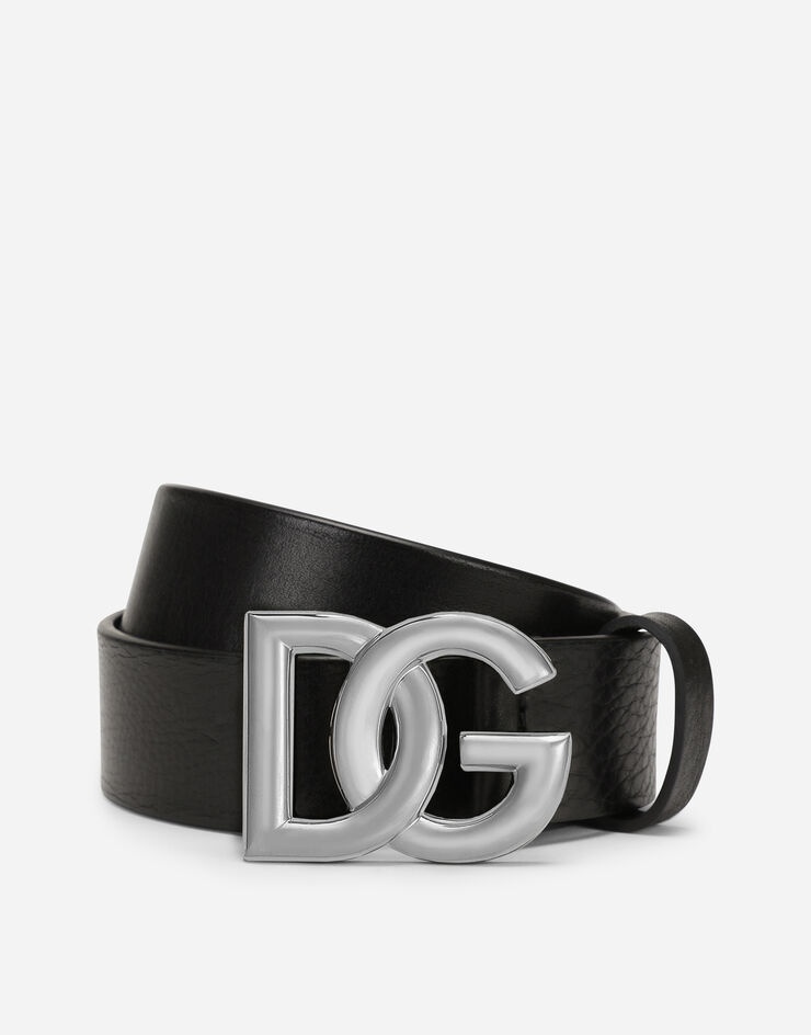 Tumbled leather belt with crossover DG logo buckle - 1