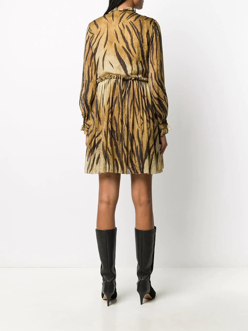 tiger-print tie-neck dress - 4