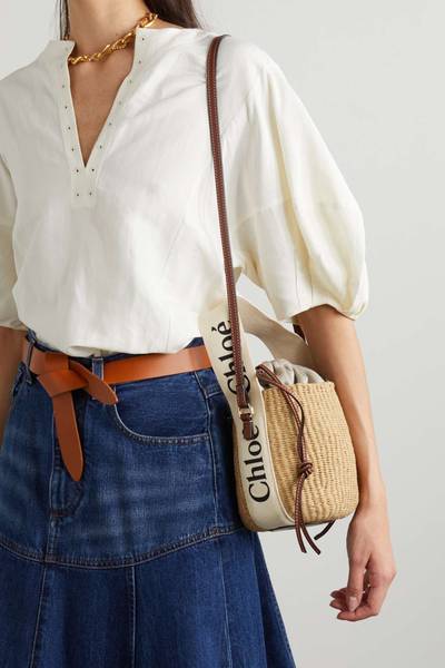 Chloé Woody small leather-trimmed raffia basket bag outlook