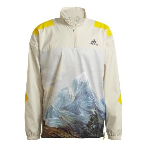 adidas Stand Collar Loose Sports Jacket Beige GL5698 - 1