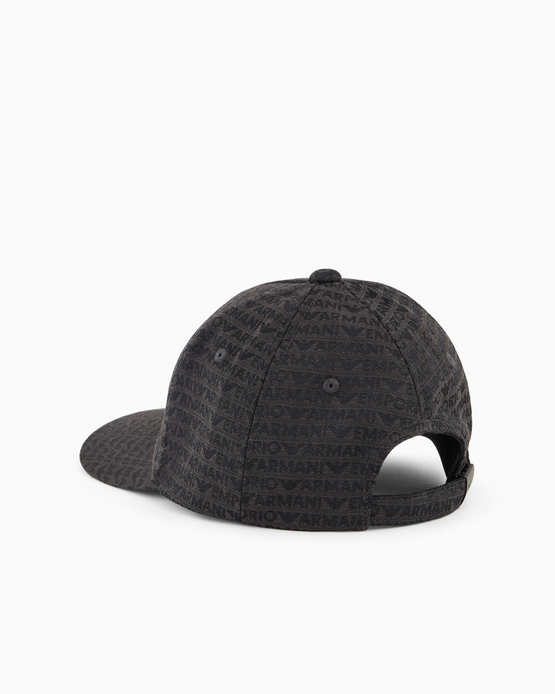 EMPORIO ARMANI JACQUARD NYLON BASEBALL CAP WITH ALL-OVER LOGO LETTERING outlook