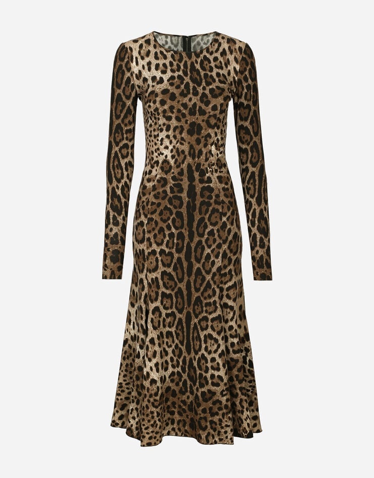 Leopard-print calf-length cady dress - 1