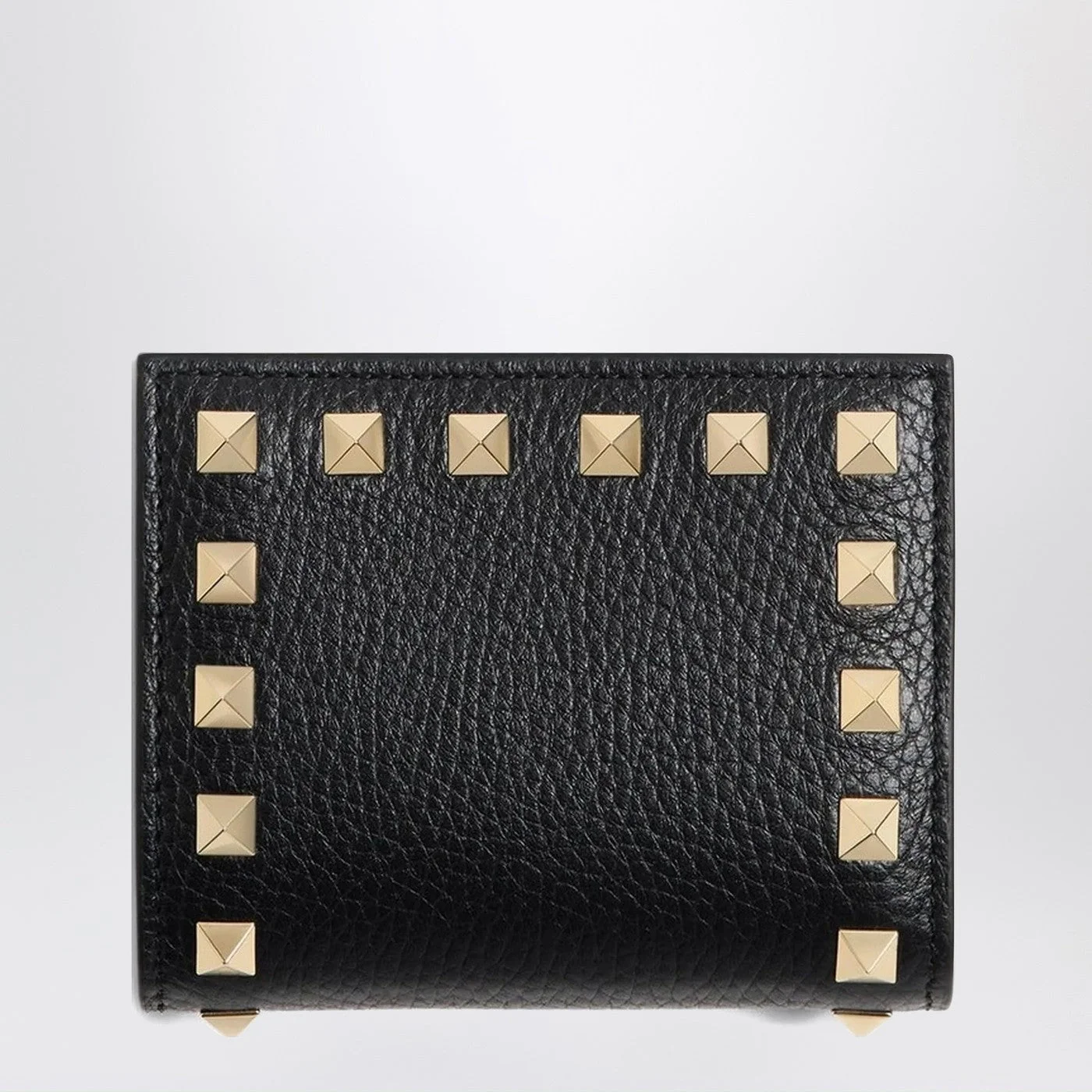 Rockstud compact wallet in black leather - 1