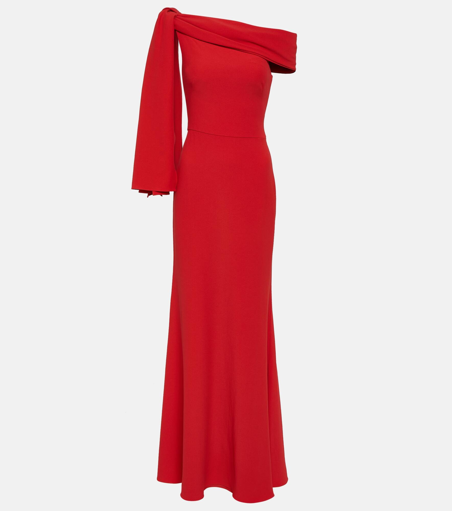 One-shoulder draped crêpe gown - 1