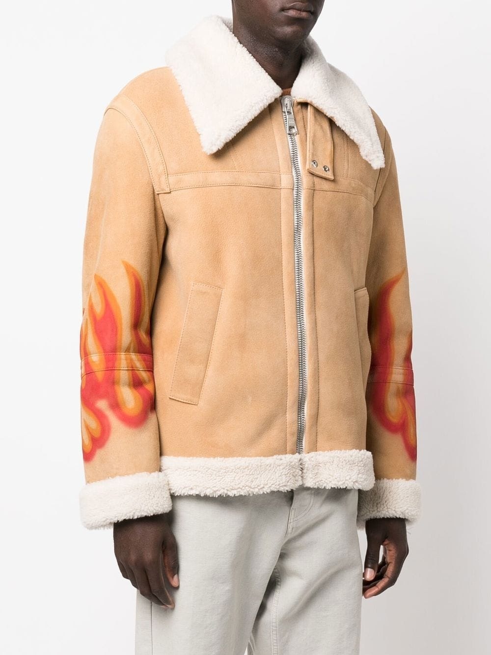 flame-print shearling jacket - 3