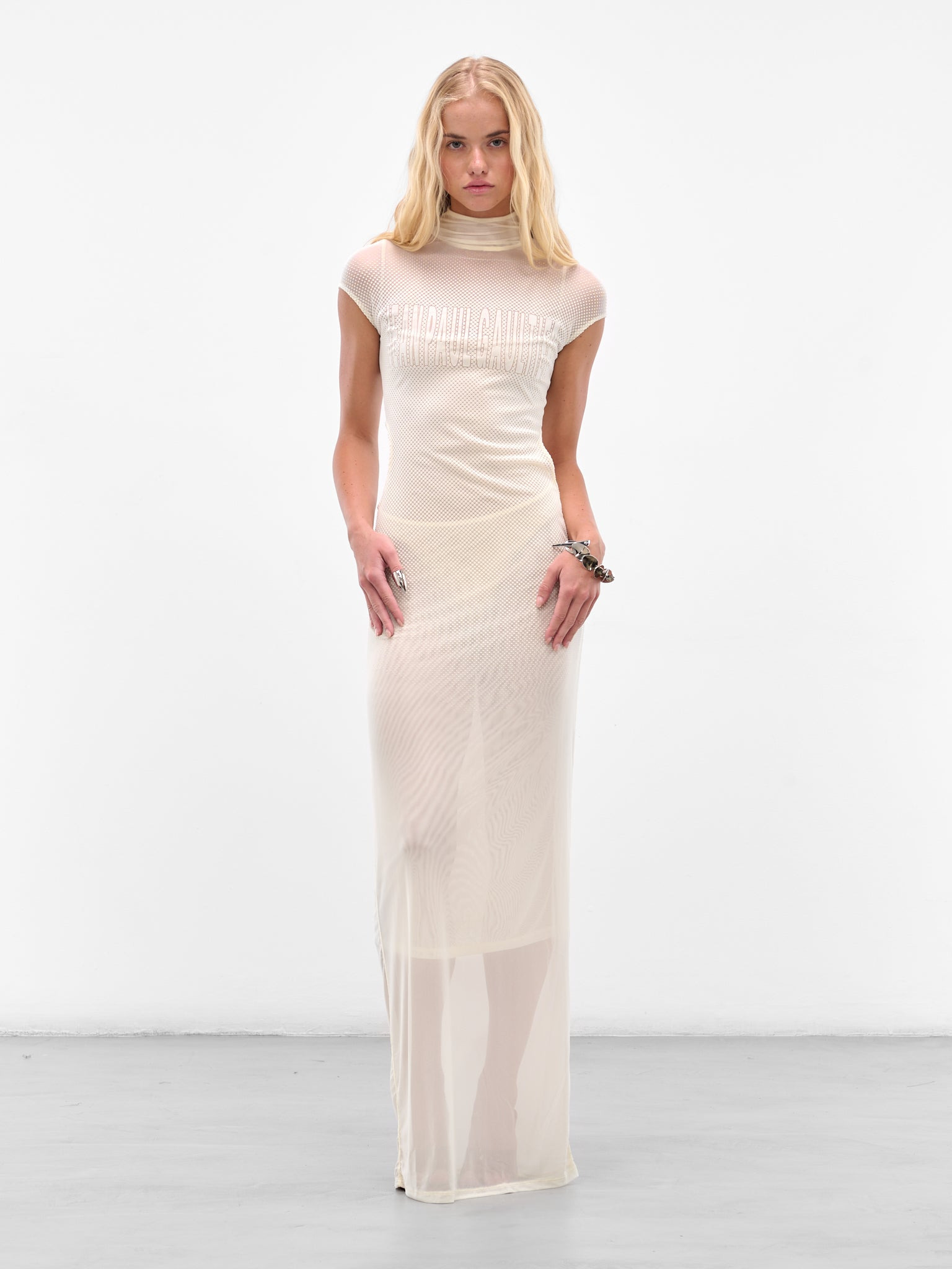 Ecru Sleeveless Flock Maxi Dress - 6