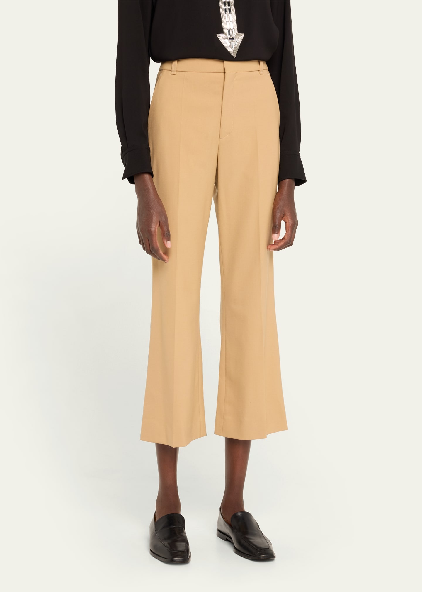 Flare Stretch Wool Crop Trousers - 4