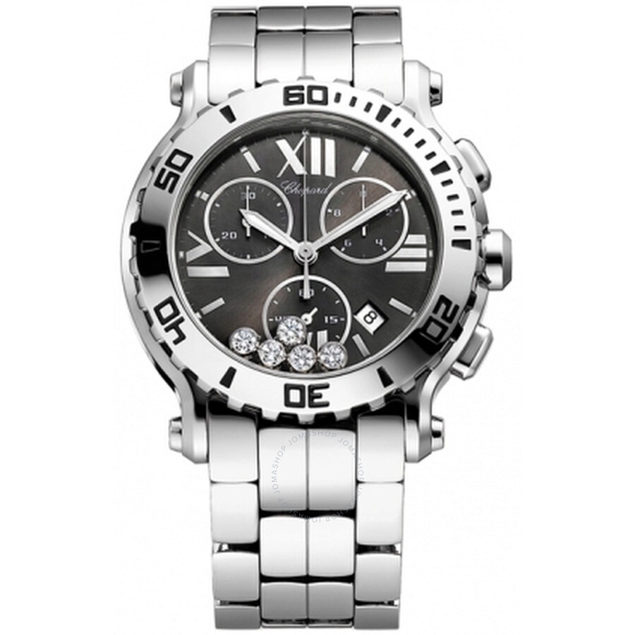 Pre-owned Chopard Happy Sport Chrono Chronograph Black Dial with 5 Floating Diamonds Dial Ladies Wat - 1
