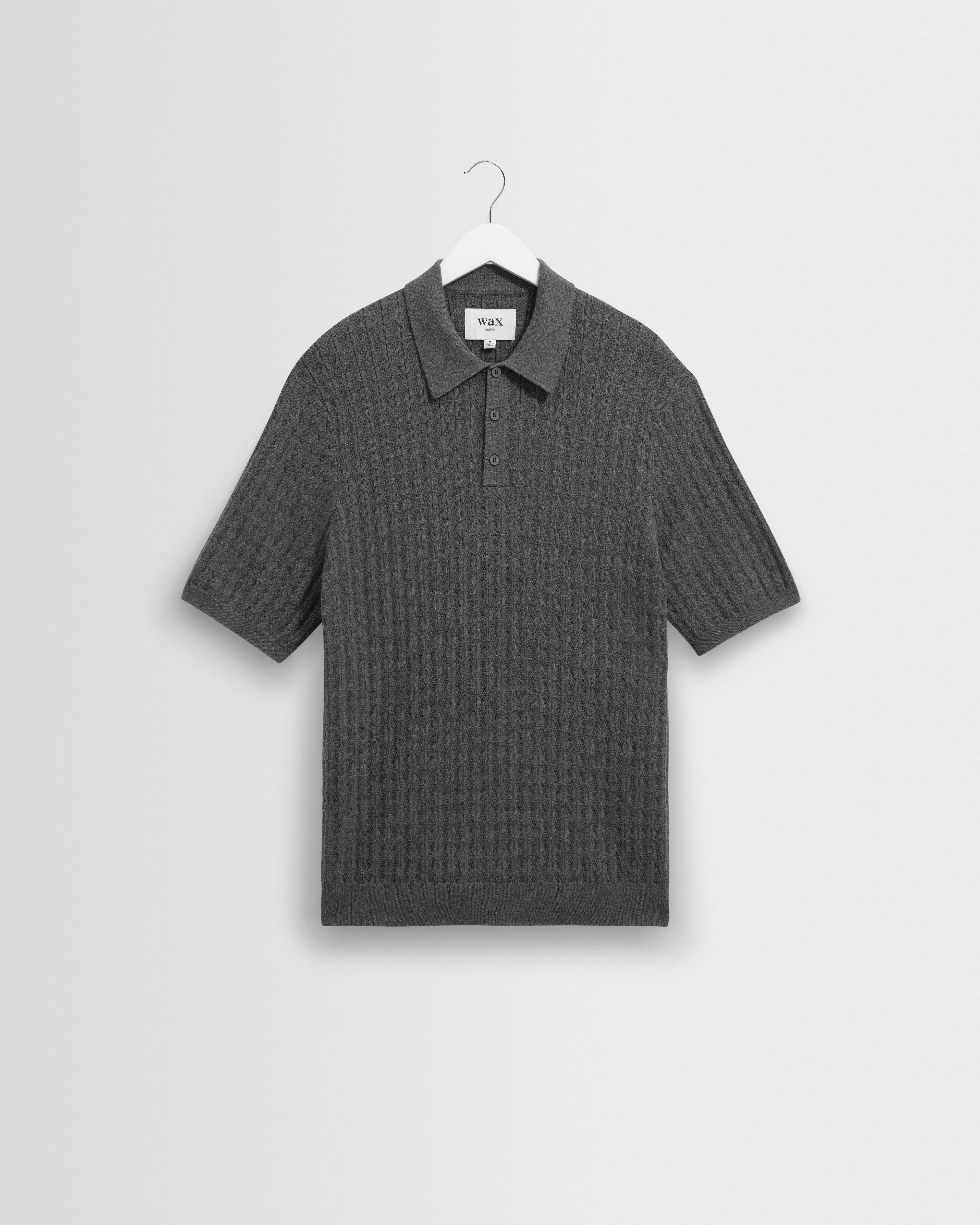 Naples - Grey Marl Diamond Stripe Knitted Polo - 1