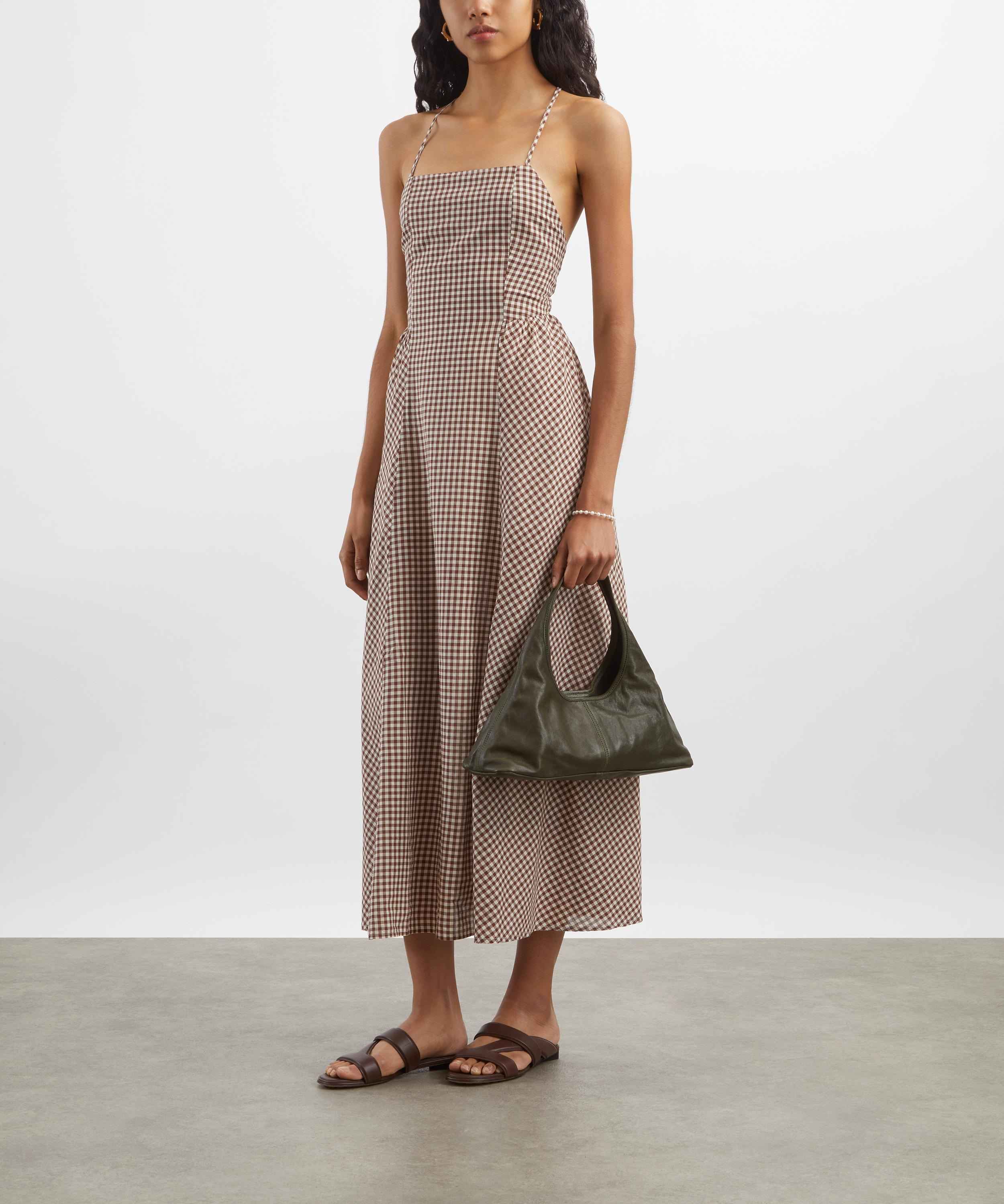 Callie Petite Mocha Gingham Midi Dress - 2