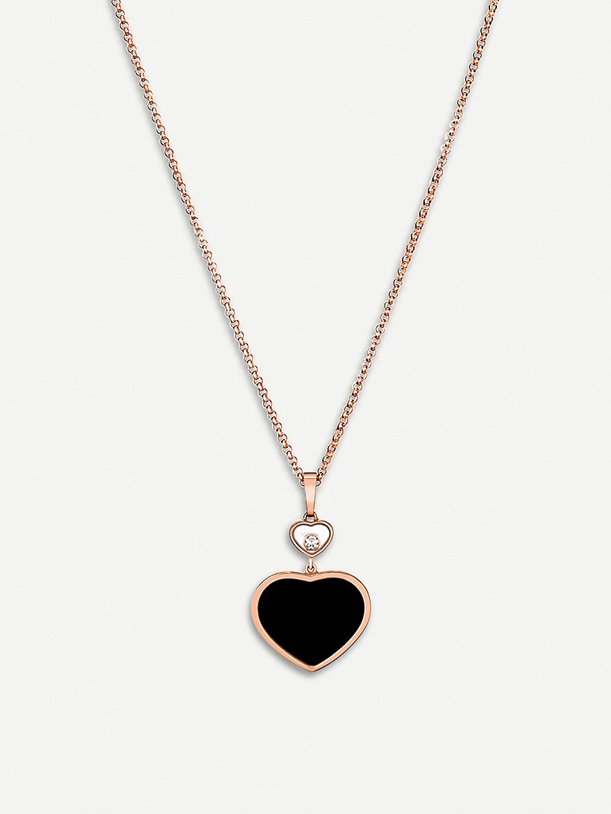 Happy Hearts 18ct rose-gold, onyx and diamond pendant - 1