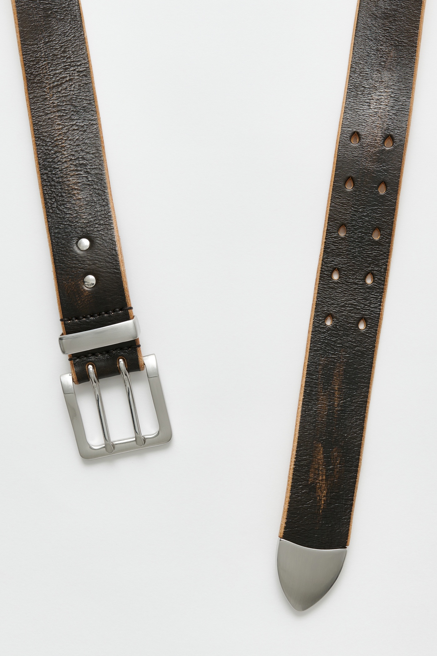 4 cm Double Tongue Belt Black Vintage Leather - 2
