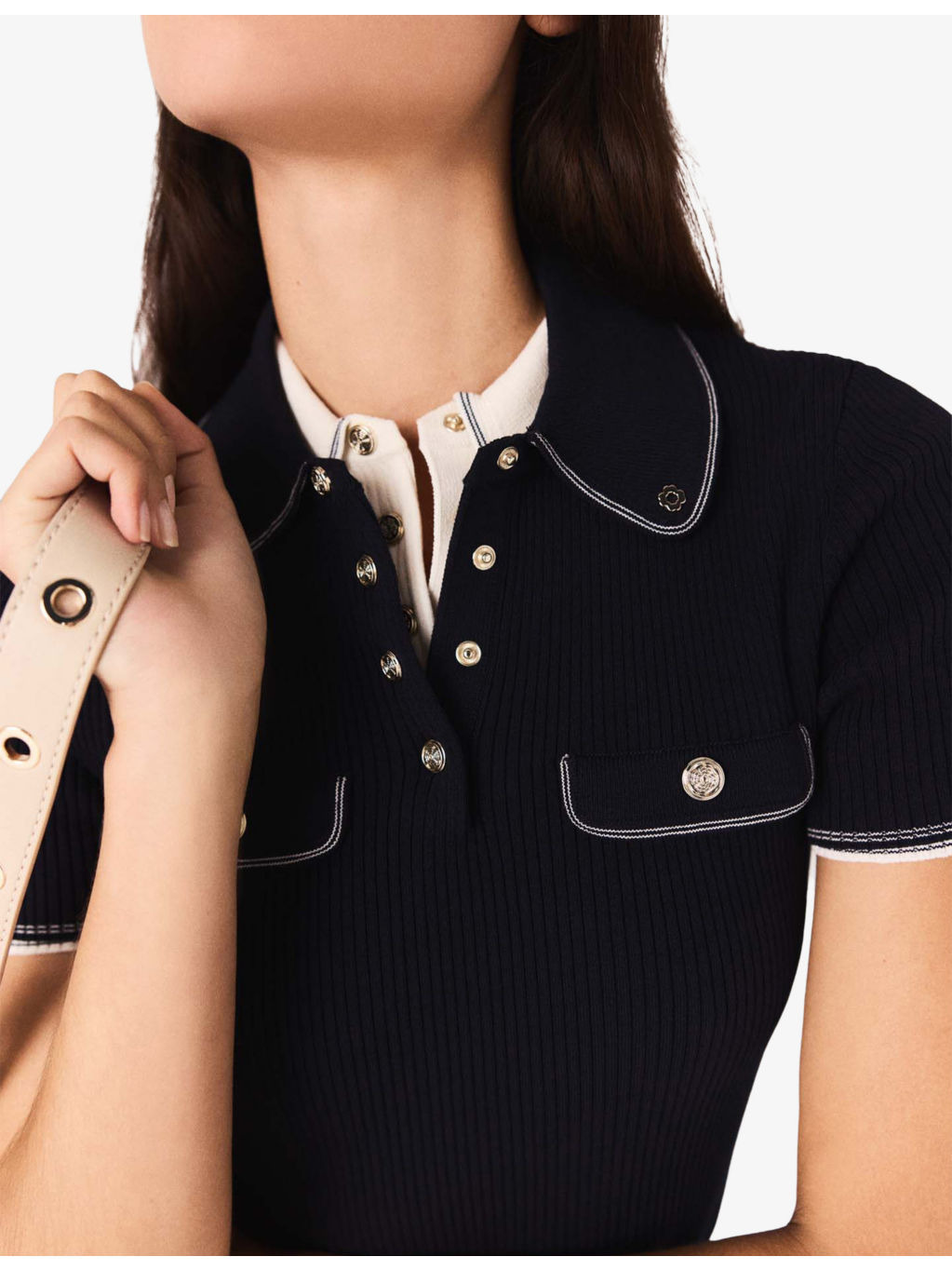 Flap-Pocket Ribbed Stretch-Knit Polo Shirt - 5