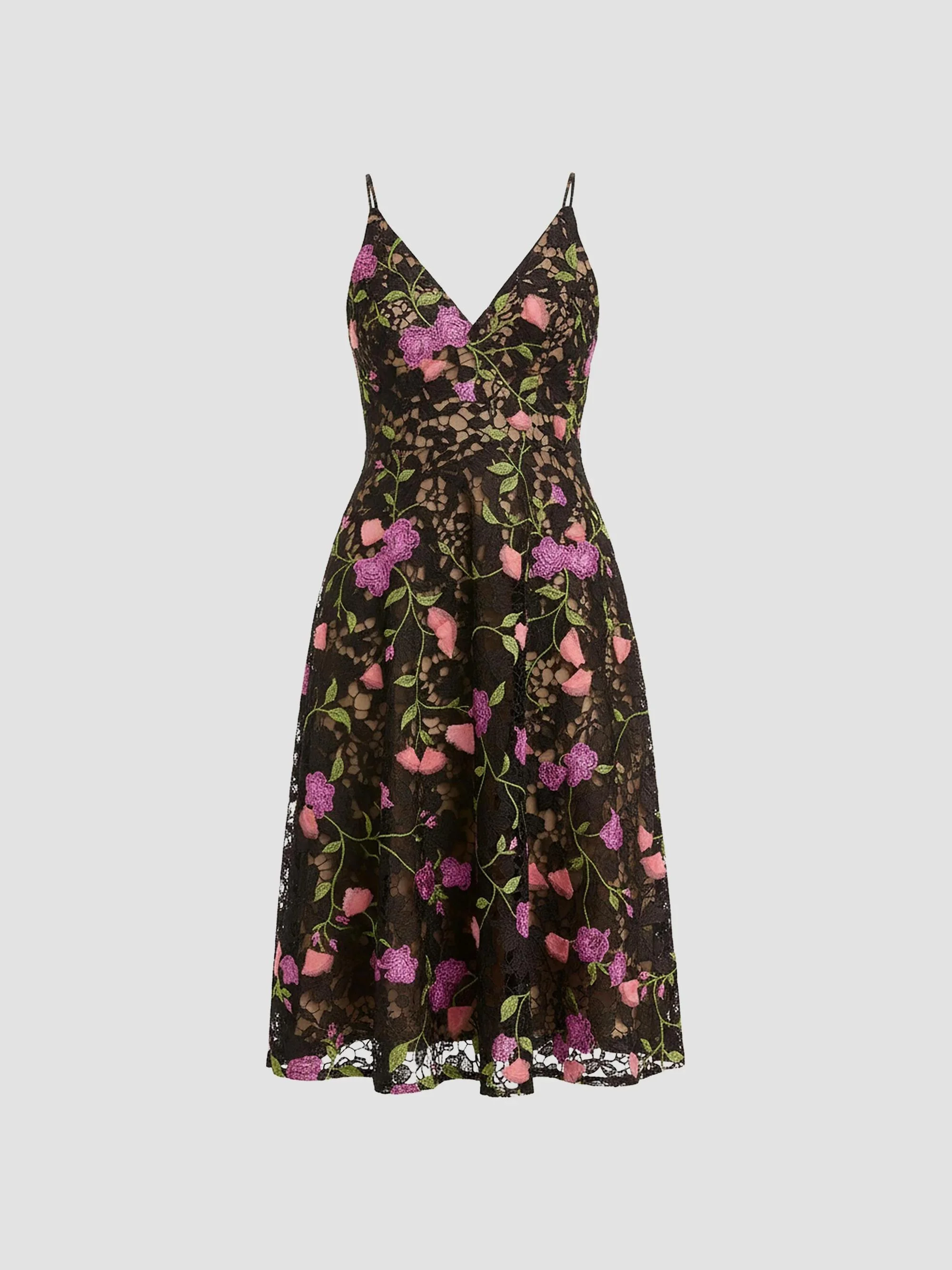 Women's Elisa Floral Fit & Flare Midi-Dress - Black Multi - 1