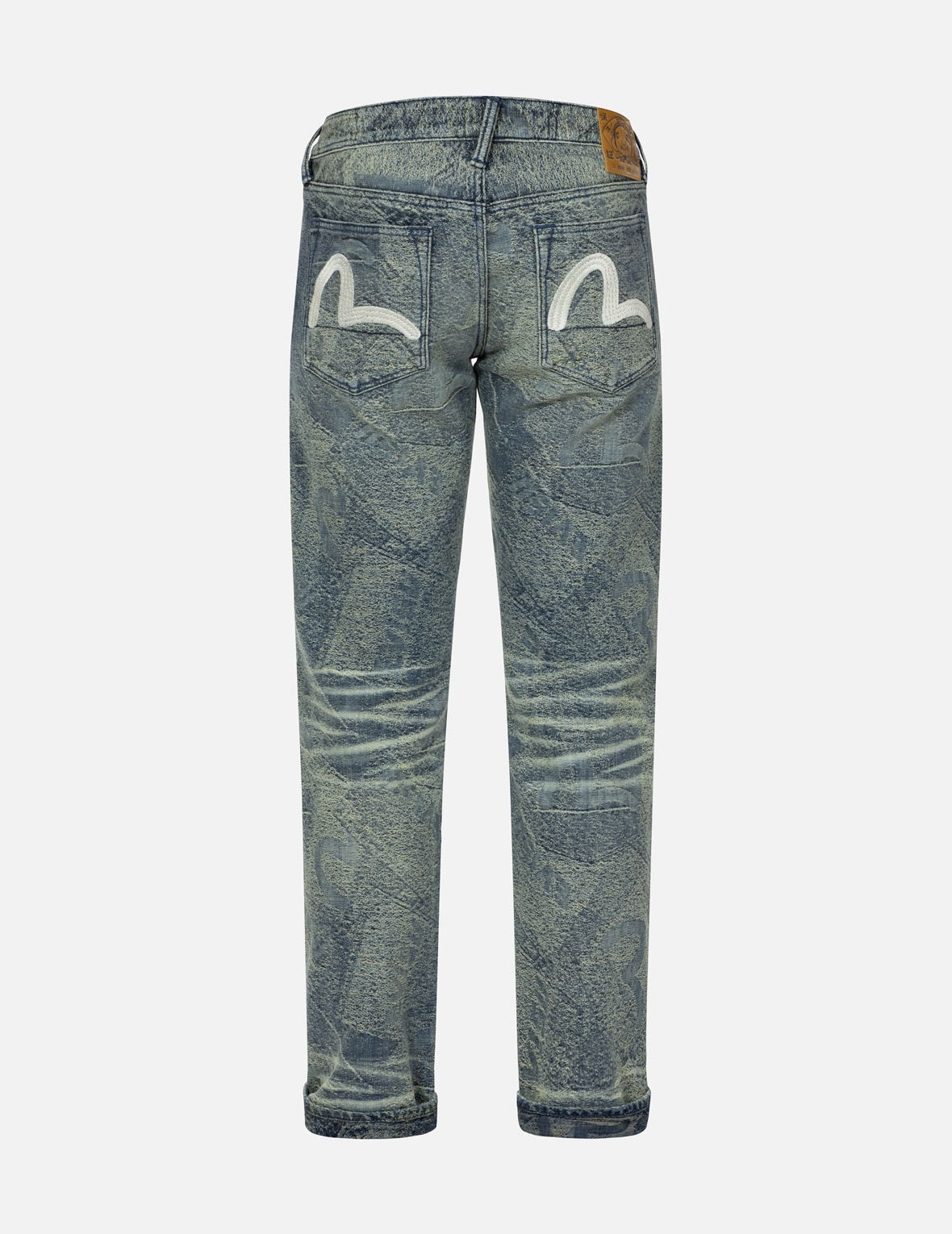 Washed Seagull Embroidery Regular Straight Fit Jeans #2008 - 1