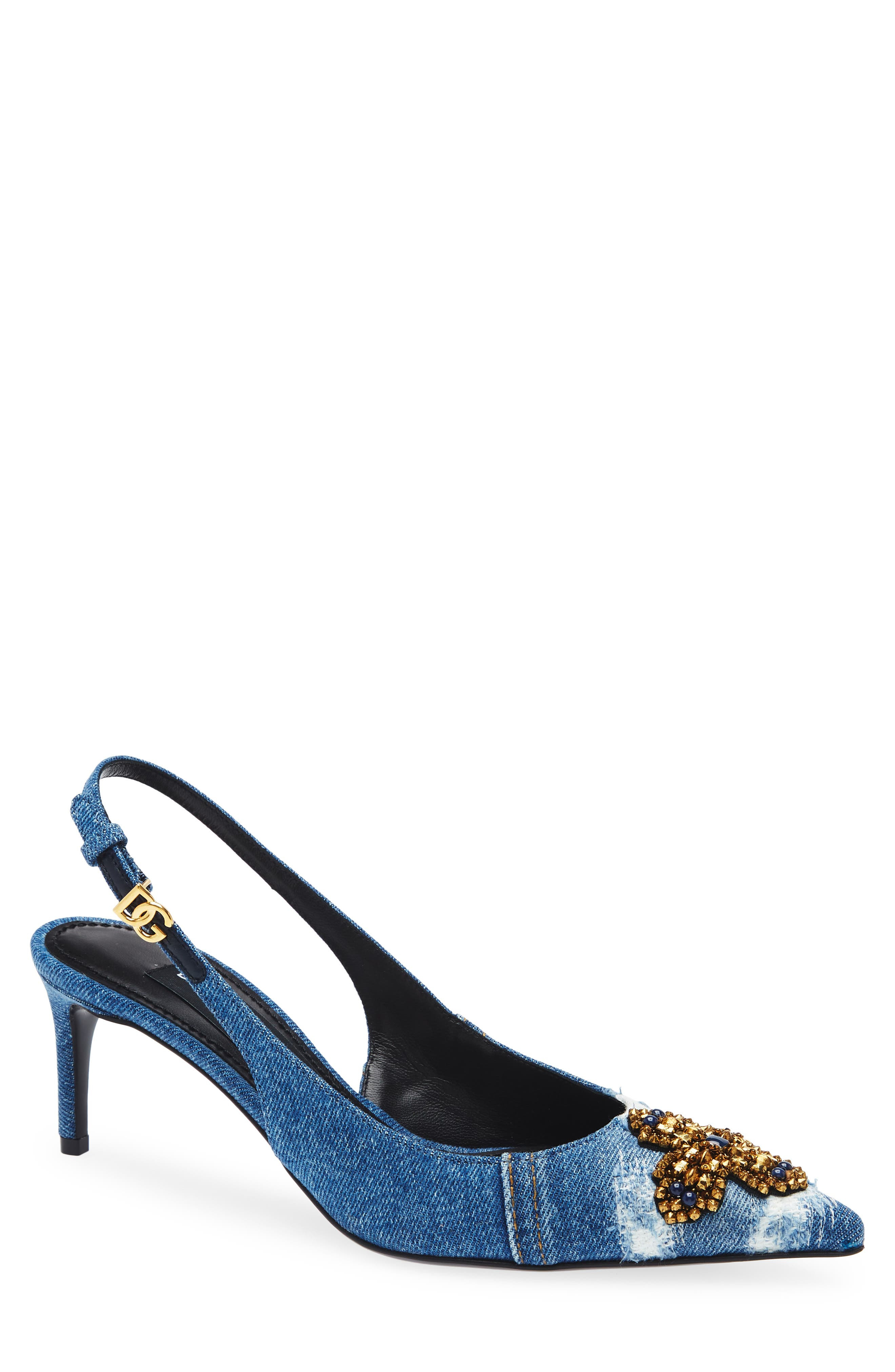 Dolce&Gabbana Crystal Embellished Denim Pointed Toe Slingback Pump in 8C609 Blu/Multicolor at Nordst - 1