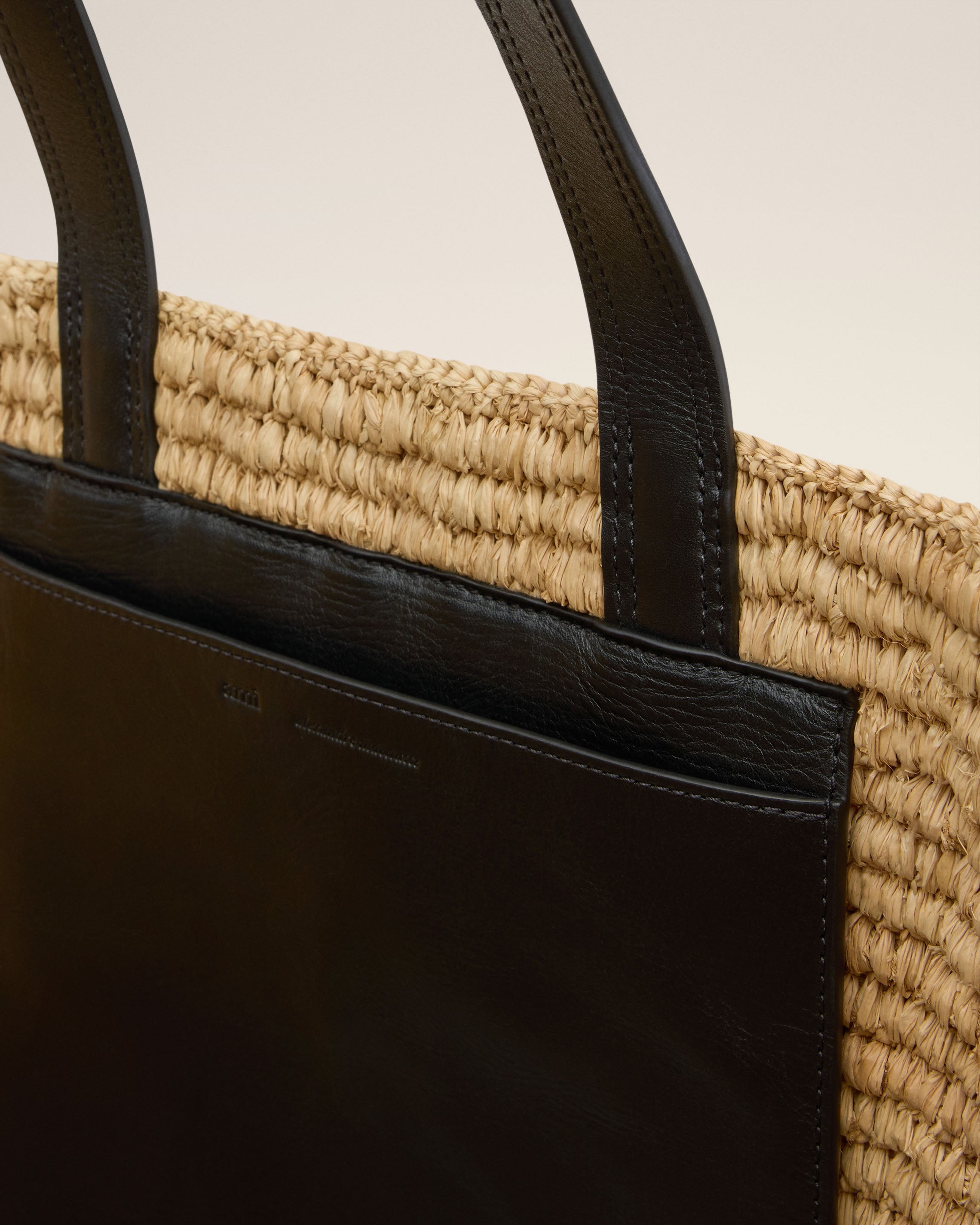 BEIGE LEATHER RAFIA AMI PARIS TOTE BAG - 6