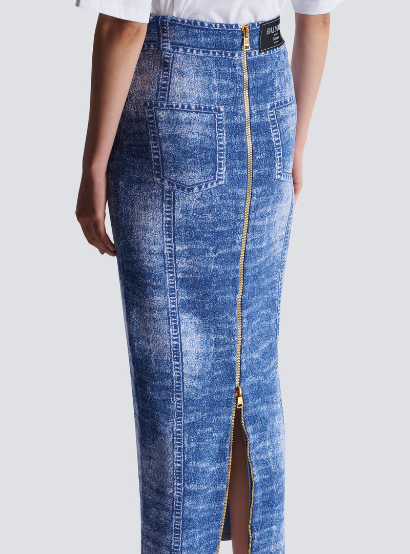 Midi skirt in jacquard knit with denim effect 8