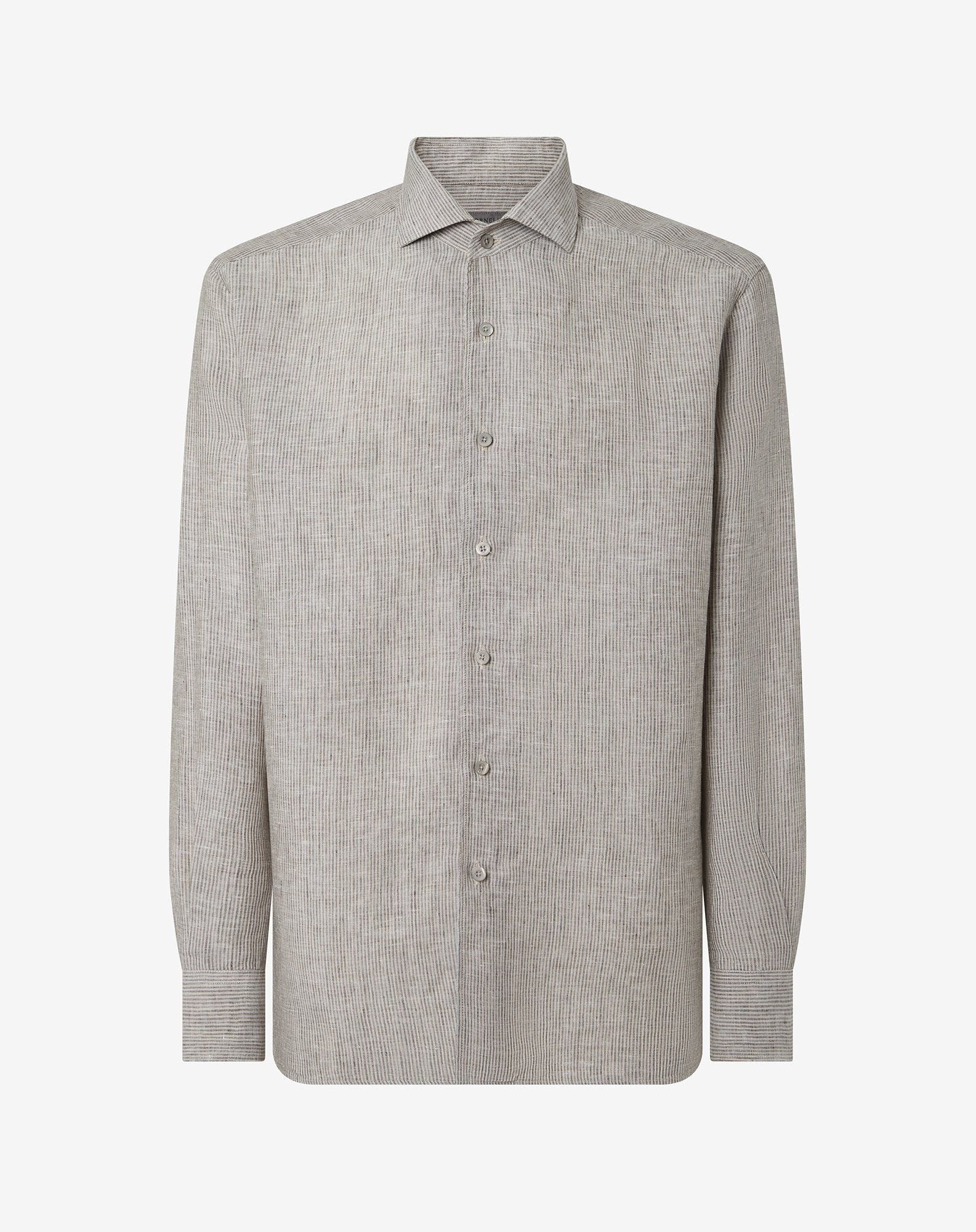 Pure linen shirt with brown stripes - 1