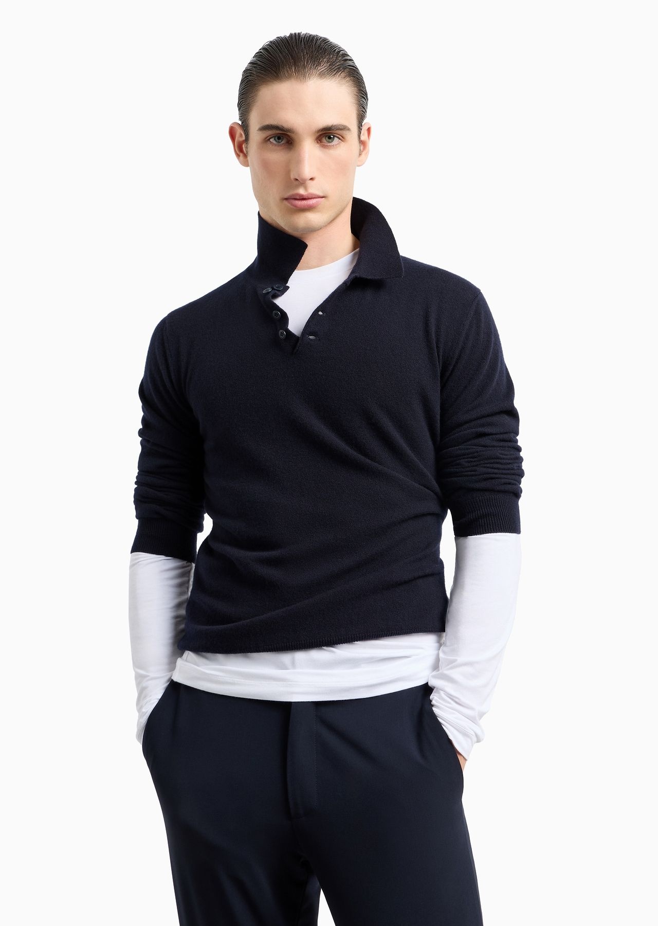 Long-sleeved, pure cashmere polo shirt - 6