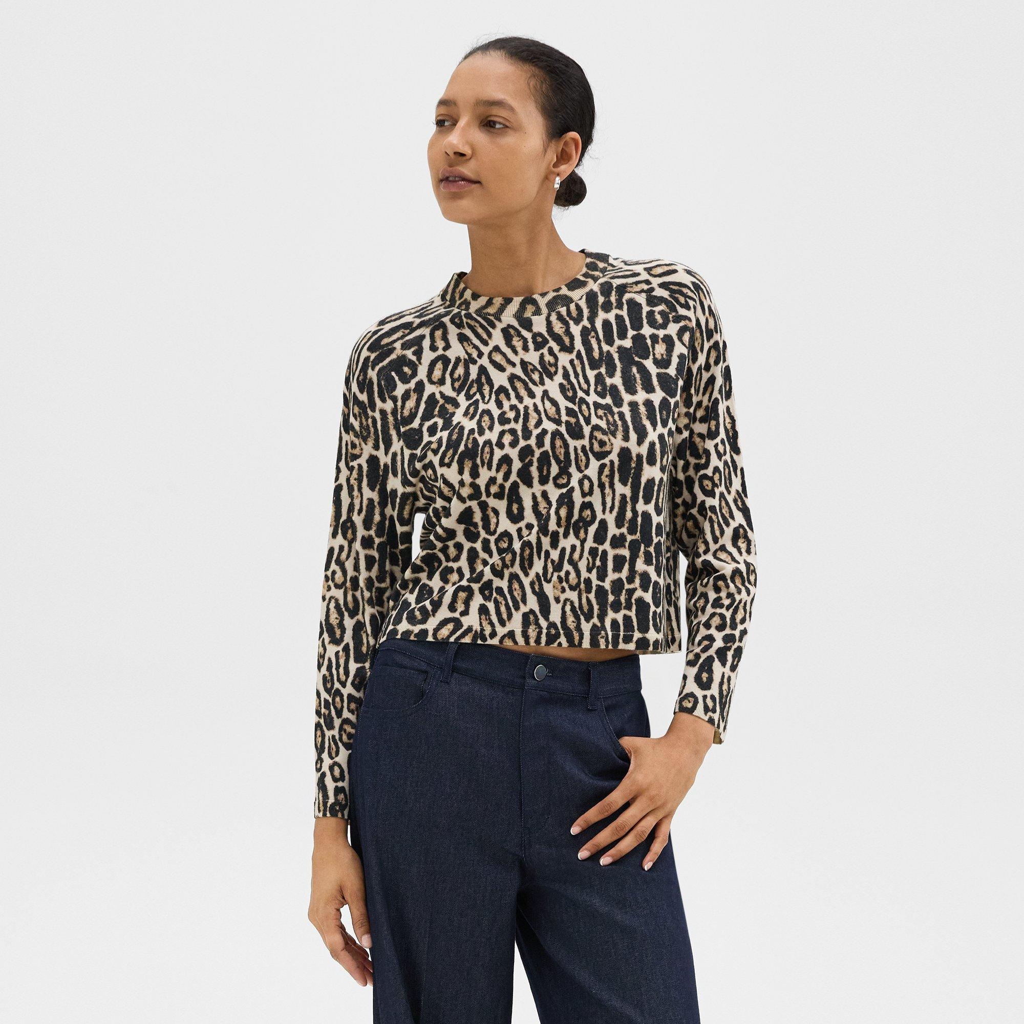Cropped Leopard Print Sweater in Merino Wool - 2