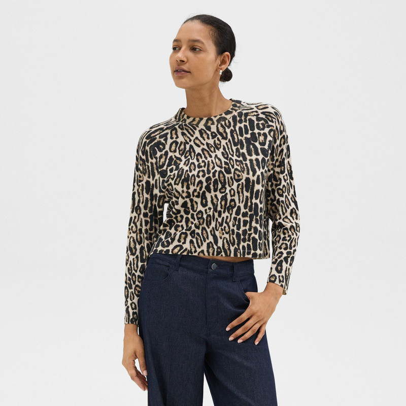 Cropped Leopard Print Sweater in Merino Wool 2