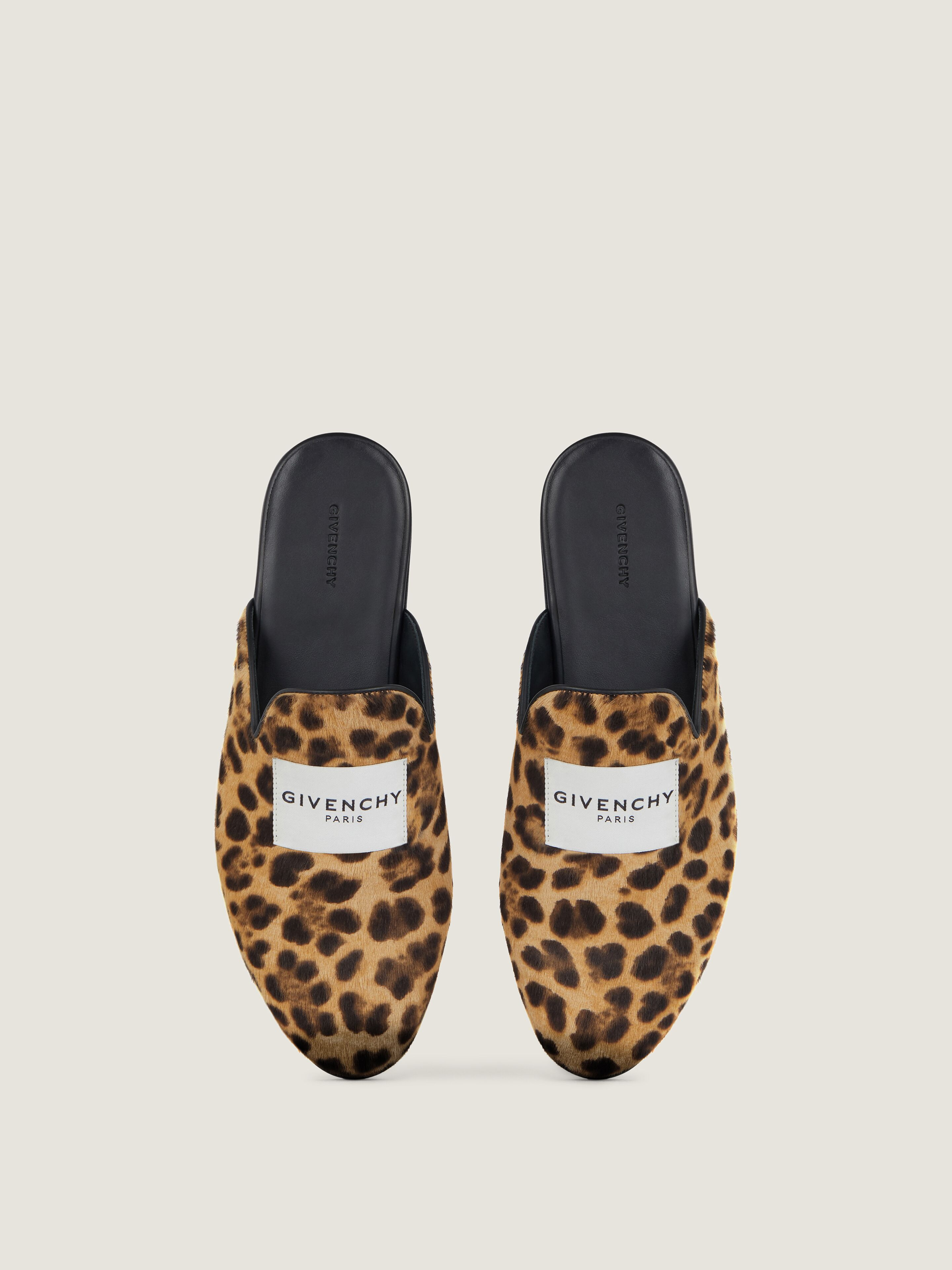 LABEL FLAT MULES IN LEATHER WITH LEOPARD PRINT - 4