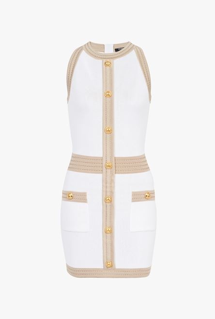 Exclusive - White and beige knit dress with gold-tone buttons - 1