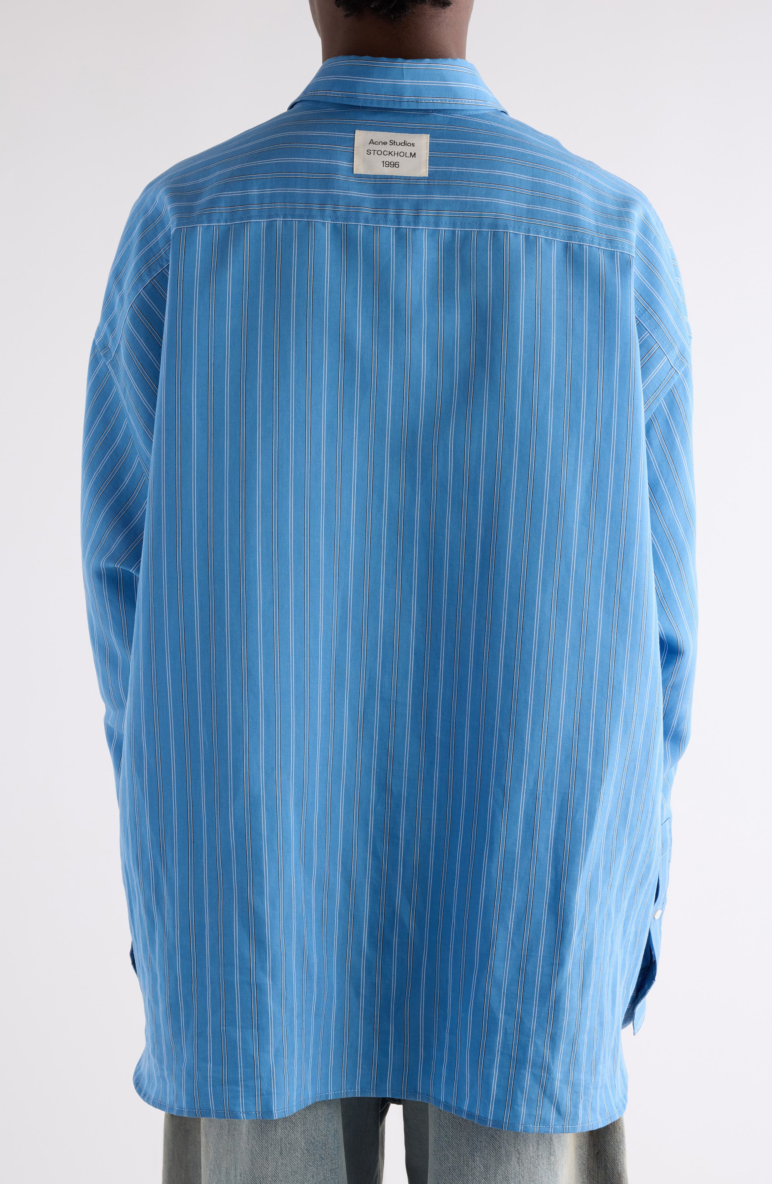 Acne Studios Roffia Stripe Overisze Button-Up Shirt in Blue Multi at Nordstrom - 3