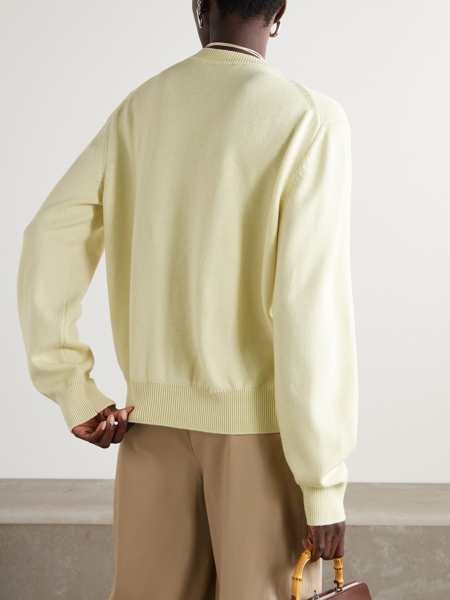 Oversized embroidered wool cardigan Pastel yellow - 3