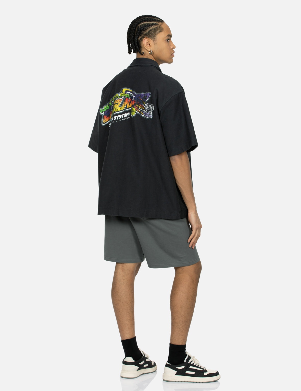 3D Badge and Digital Print Oversized Short-Sleeve Shirt - 3
