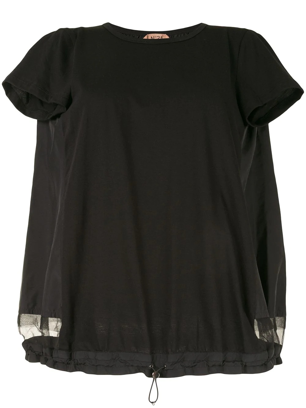 lace-panel drawstring-hem T-shirt - 1